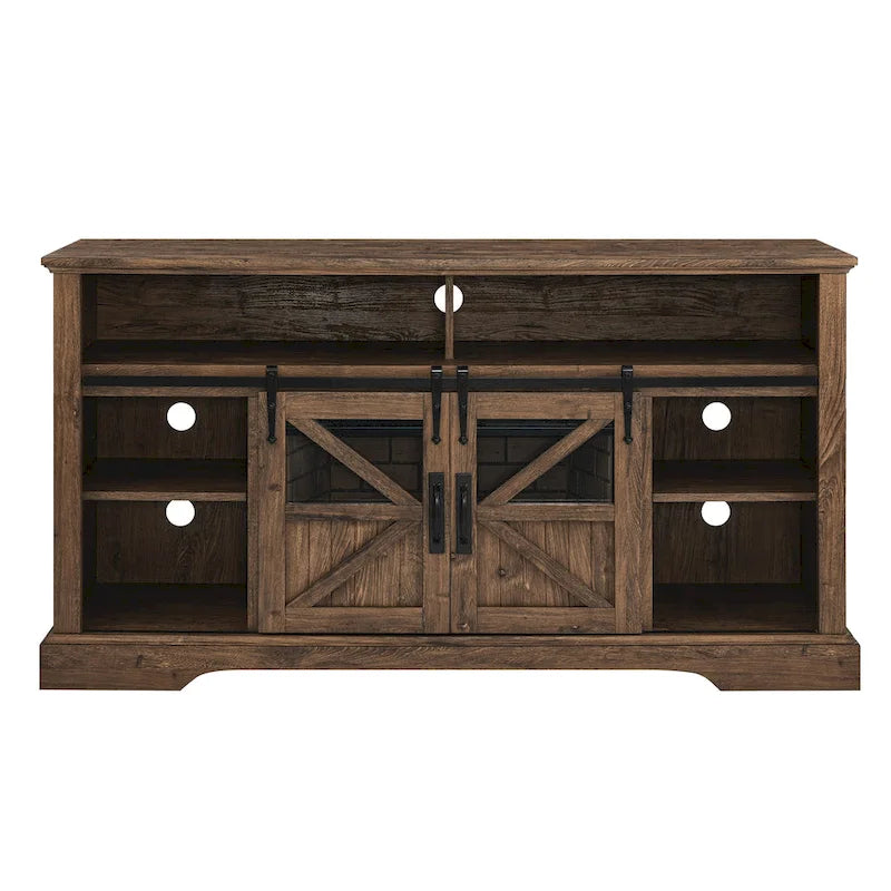 60" Reclaimed Barnwood TV Stand for 70" TVs with 1500W Electric Fireplace & Remote Control