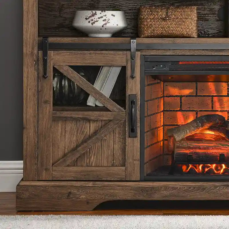 60" Reclaimed Barnwood TV Stand for 70" TVs with 1500W Electric Fireplace & Remote Control