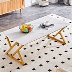 Modern Minimalist Marble Pattern Coffee Table with Black Metal Legs, Seats 2-4, Gold/Black