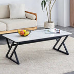 Modern Minimalist Marble Pattern Coffee Table with Black Metal Legs, Seats 2-4, Gold/Black