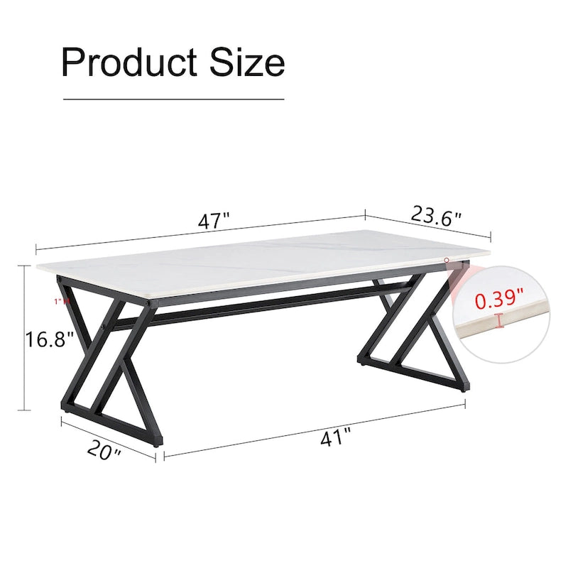 Modern Minimalist Marble Pattern Coffee Table with Black Metal Legs, Seats 2-4, Gold/Black