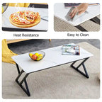Modern Minimalist Marble Pattern Coffee Table with Black Metal Legs, Seats 2-4, Gold/Black