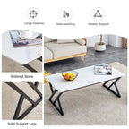 Modern Minimalist Marble Pattern Coffee Table with Black Metal Legs, Seats 2-4, Gold/Black