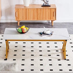 Modern Minimalist Marble Pattern Coffee Table with Black Metal Legs, Seats 2-4, Gold/Black