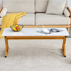 Modern Minimalist Marble Pattern Coffee Table with Black Metal Legs, Seats 2-4, Gold/Black
