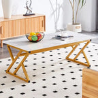 Modern Minimalist Marble Pattern Coffee Table with Black Metal Legs, Seats 2-4, Gold/Black