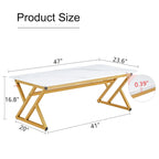 Modern Minimalist Marble Pattern Coffee Table with Black Metal Legs, Seats 2-4, Gold/Black