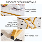 Modern Minimalist Marble Pattern Coffee Table with Black Metal Legs, Seats 2-4, Gold/Black