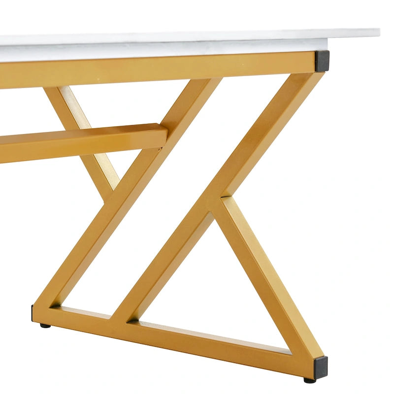Modern Minimalist Marble Pattern Coffee Table with Black Metal Legs, Seats 2-4, Gold/Black