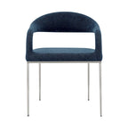 Set of 2 Blue Polyester Upholstered Dining Arm Chairs with Stainless Steel Frame, Open Back
