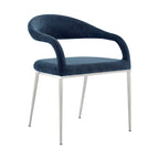 Set of 2 Blue Polyester Upholstered Dining Arm Chairs with Stainless Steel Frame, Open Back