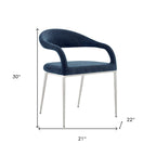 Set of 2 Blue Polyester Upholstered Dining Arm Chairs with Stainless Steel Frame, Open Back