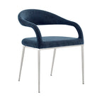 Set of 2 Blue Polyester Upholstered Dining Arm Chairs with Stainless Steel Frame, Open Back