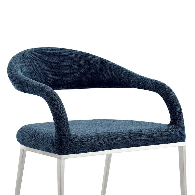 Set of 2 Blue Polyester Upholstered Dining Arm Chairs with Stainless Steel Frame, Open Back