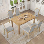 Farmhouse 7-Piece Dining Set, Distressed MDF/Acacia Table & 6 Upholstered Chairs, Brown/Natural