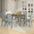 Farmhouse 7-Piece Dining Set, Distressed MDF/Acacia Table & 6 Upholstered Chairs, Brown/Natural