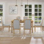 Farmhouse 7-Piece Dining Set, Distressed MDF/Acacia Table & 6 Upholstered Chairs, Brown/Natural