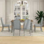 Farmhouse 7-Piece Dining Set, Distressed MDF/Acacia Table & 6 Upholstered Chairs, Brown/Natural