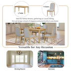 Farmhouse 7-Piece Dining Set, Distressed MDF/Acacia Table & 6 Upholstered Chairs, Brown/Natural