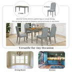 Farmhouse 7-Piece Dining Set, Distressed MDF/Acacia Table & 6 Upholstered Chairs, Brown/Natural