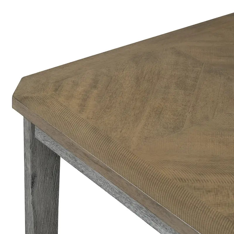 Farmhouse 7-Piece Dining Set, Distressed MDF/Acacia Table & 6 Upholstered Chairs, Brown/Natural