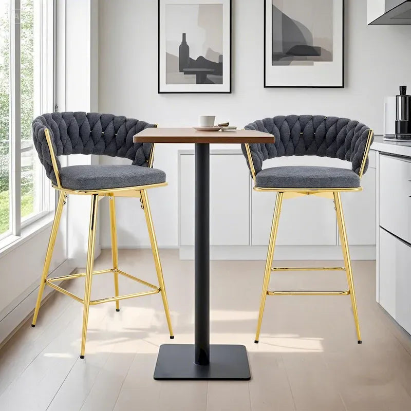 A Set of 4 Rotating Bar Stools, Equipped with Breathable Linen Cushions - Suitable for The Height of The Kitchen Island