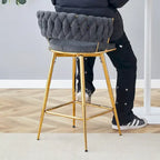A Set of 4 Rotating Bar Stools, Equipped with Breathable Linen Cushions - Suitable for The Height of The Kitchen Island