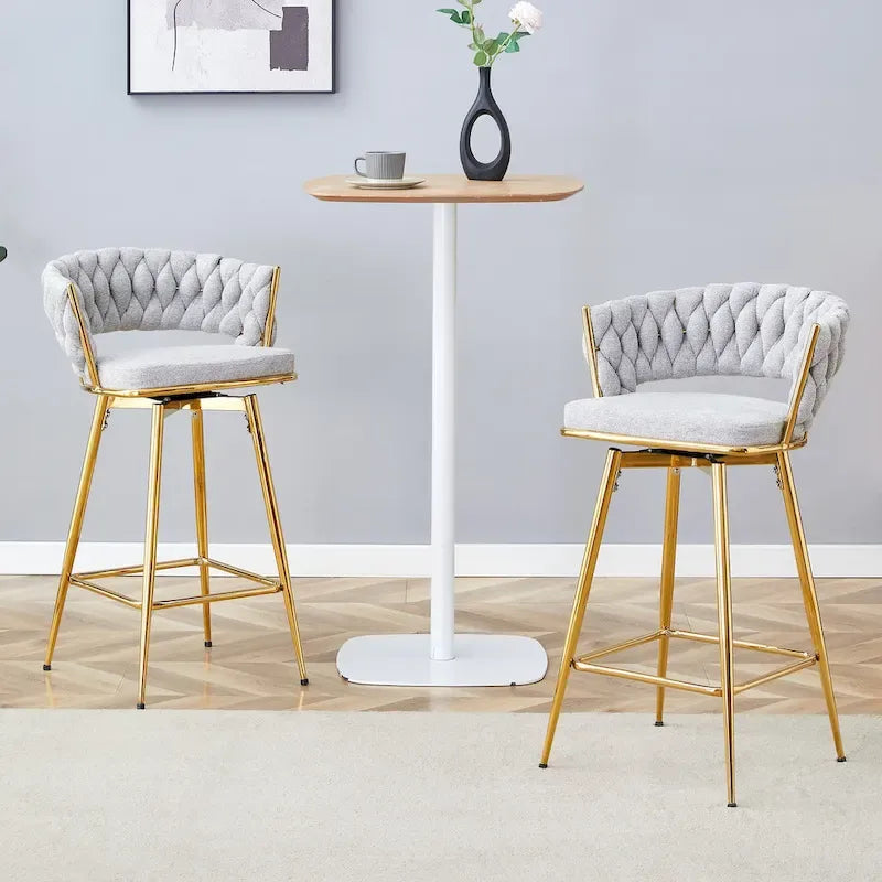A Set of 4 Rotating Bar Stools, Equipped with Breathable Linen Cushions - Suitable for The Height of The Kitchen Island