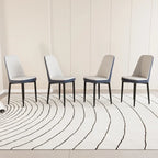 Set of 4 Mid-Century PU Leather Dining Chairs, Curved Back, Black Metal Legs, 250 lb Cap