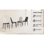 Set of 4 Mid-Century PU Leather Dining Chairs, Curved Back, Black Metal Legs, 250 lb Cap