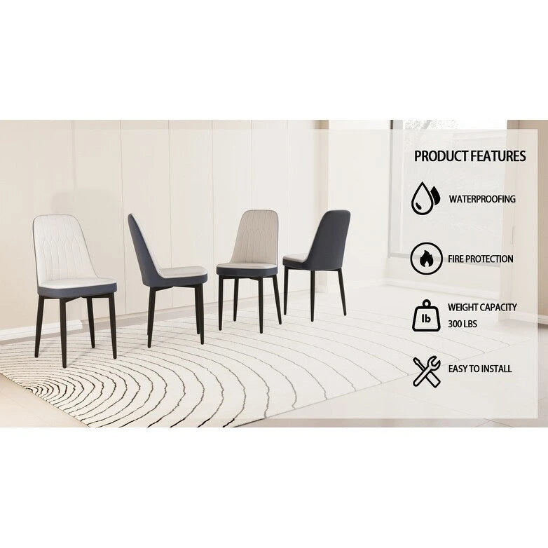 Set of 4 Mid-Century PU Leather Dining Chairs, Curved Back, Black Metal Legs, 250 lb Cap
