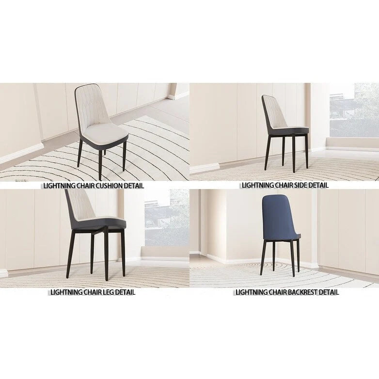 Set of 4 Mid-Century PU Leather Dining Chairs, Curved Back, Black Metal Legs, 250 lb Cap