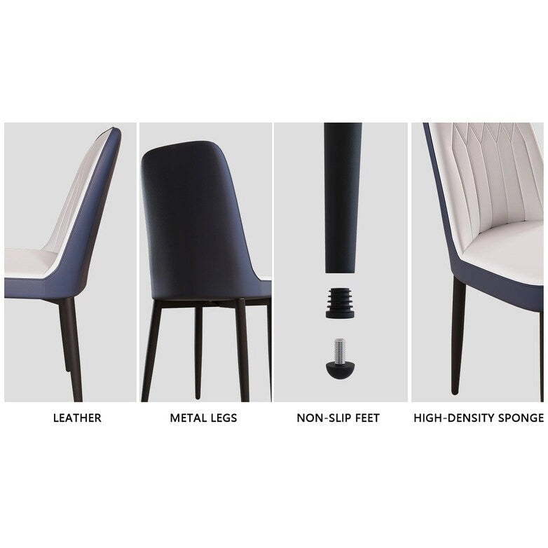 Set of 4 Mid-Century PU Leather Dining Chairs, Curved Back, Black Metal Legs, 250 lb Cap