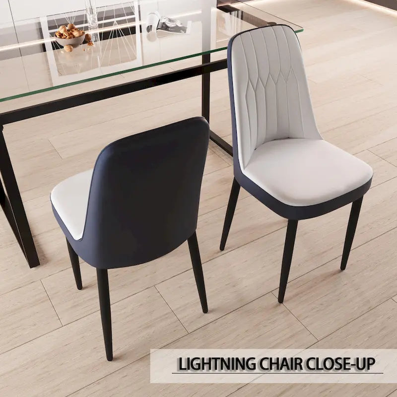 Set of 4 Mid-Century PU Leather Dining Chairs, Curved Back, Black Metal Legs, 250 lb Cap