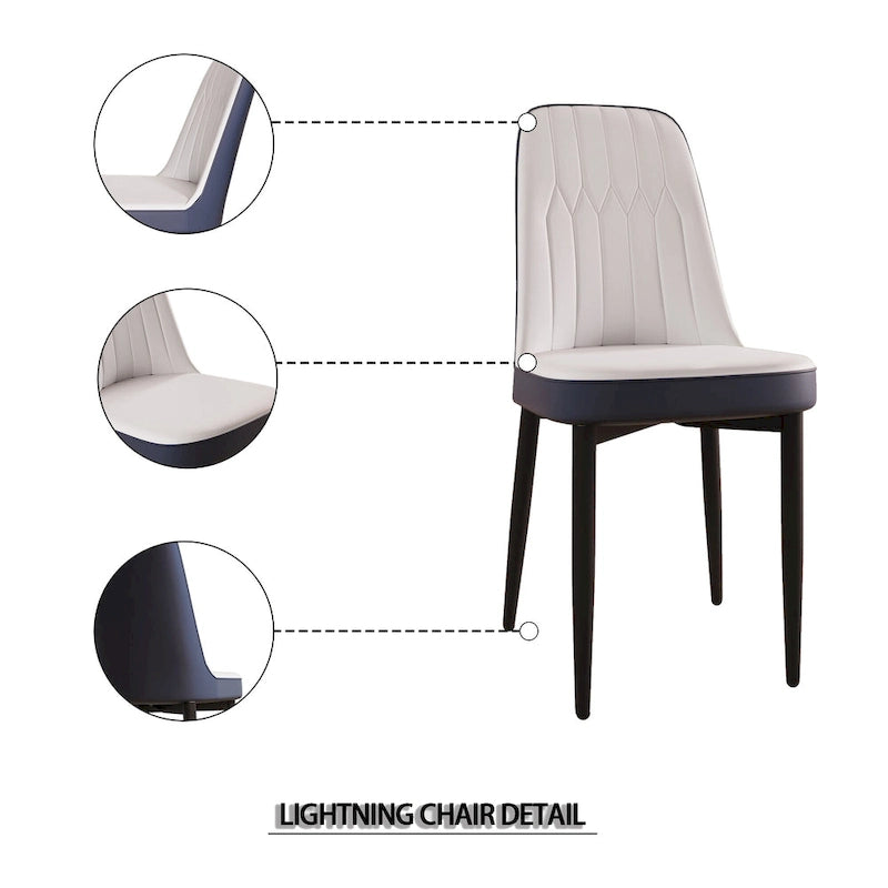 Set of 4 Mid-Century PU Leather Dining Chairs, Curved Back, Black Metal Legs, 250 lb Cap