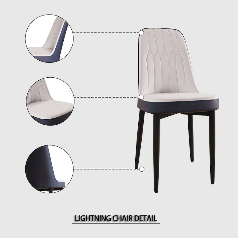 Set of 4 Mid-Century PU Leather Dining Chairs, Curved Back, Black Metal Legs, 250 lb Cap