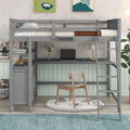 Full Size Loft Bed with Drawers and Desk, Wooden Loft Bed with Shelves - White