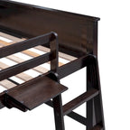 Full Size Loft Bed with Drawers and Desk, Wooden Loft Bed with Shelves - White