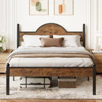 Queen Size Rustic Platform Bed Frame with Wood Headboard and Footboard