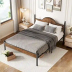 Queen Size Rustic Platform Bed Frame with Wood Headboard and Footboard