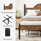 Queen Size Rustic Platform Bed Frame with Wood Headboard and Footboard
