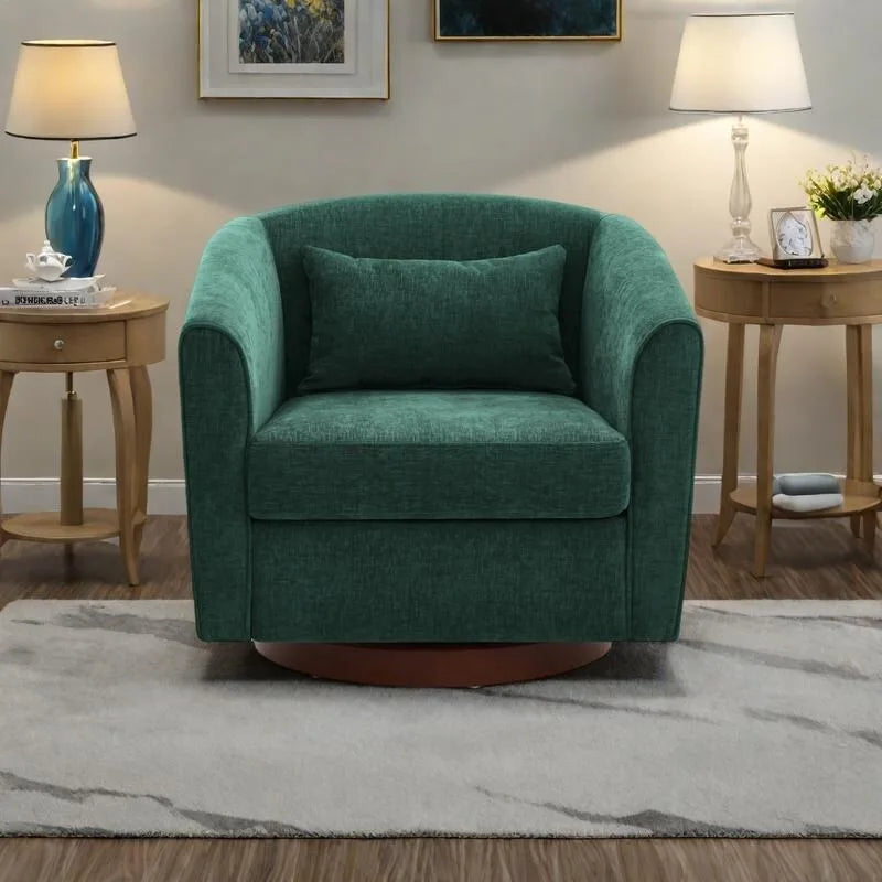 360° Swivel Barrel Accent Chair, Chenille/Corduroy, Wood Base, High-Density Foam Cushion