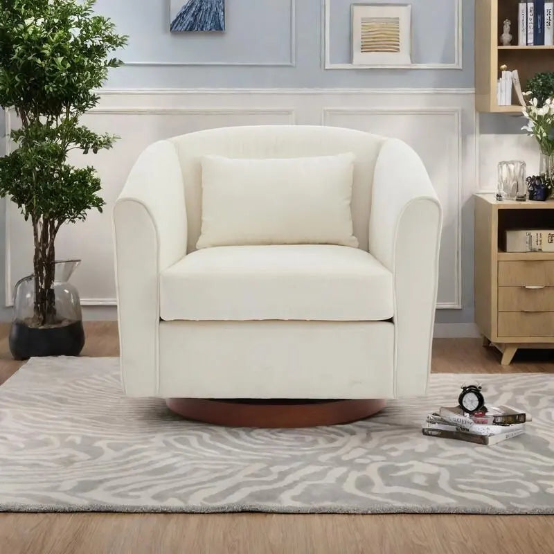 360° Swivel Barrel Accent Chair, Chenille/Corduroy, Wood Base, High-Density Foam Cushion