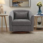 360° Swivel Barrel Accent Chair, Chenille/Corduroy, Wood Base, High-Density Foam Cushion
