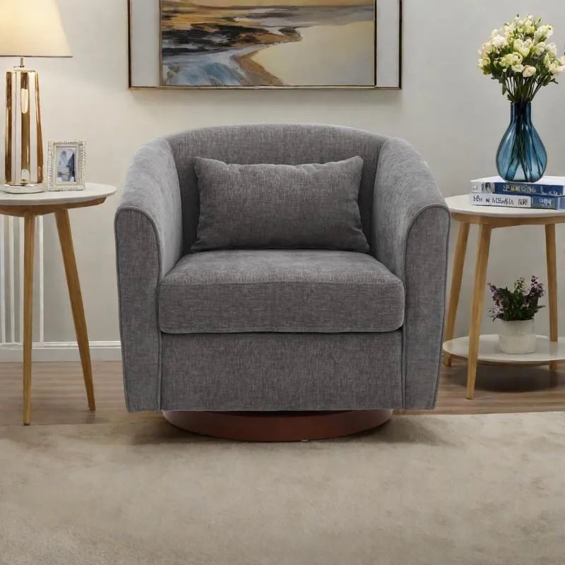 360° Swivel Barrel Accent Chair, Chenille/Corduroy, Wood Base, High-Density Foam Cushion