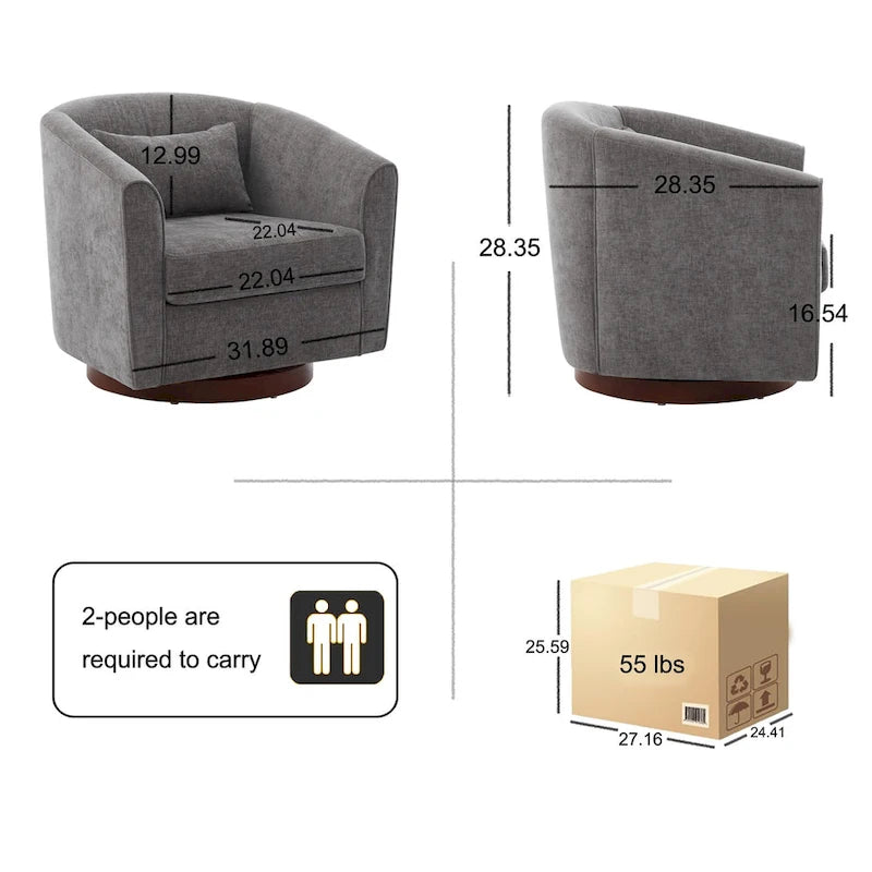 360° Swivel Barrel Accent Chair, Chenille/Corduroy, Wood Base, High-Density Foam Cushion