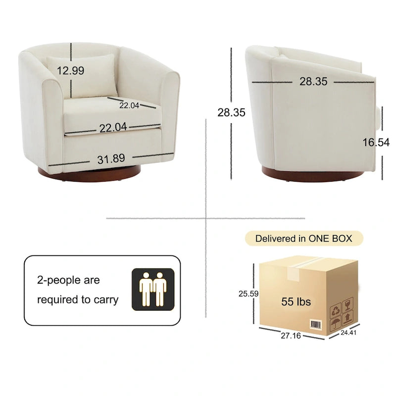 360° Swivel Barrel Accent Chair, Chenille/Corduroy, Wood Base, High-Density Foam Cushion