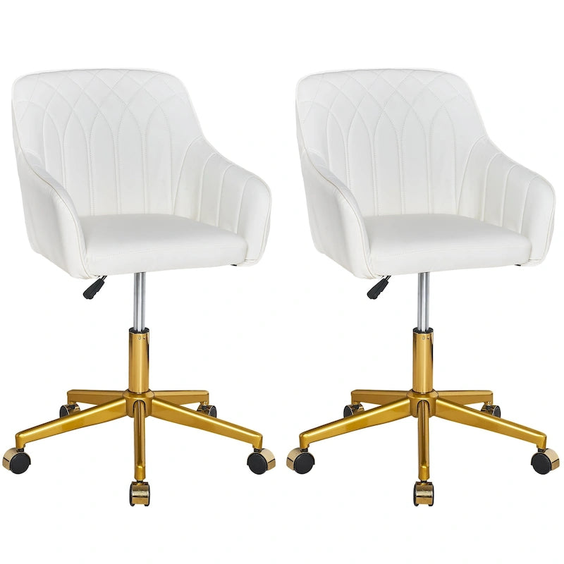 Modern PU Leather Swivel Task Chair with Gold Metal Base, Adjustable Height & 5 Casters