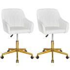 Modern PU Leather Swivel Task Chair with Gold Metal Base, Adjustable Height & 5 Casters