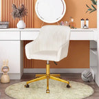 Modern PU Leather Swivel Task Chair with Gold Metal Base, Adjustable Height & 5 Casters